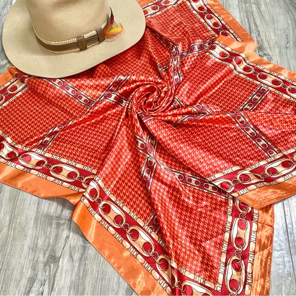 Equestrian houndstooth vibe boho satin scarf/wrap w country southwestern feel - Picture 14 of 15